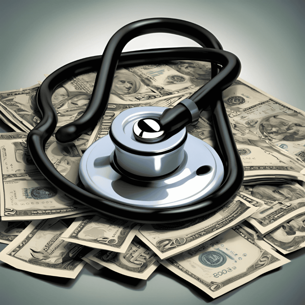 a stethoscope on a pile of cash.